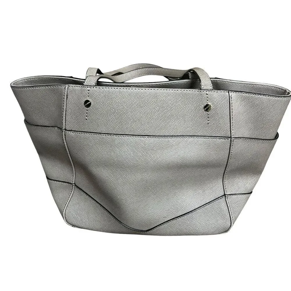 Karl Lagerfeld Paris Taupe Gray Saffiano Leather Satchel Double Handles